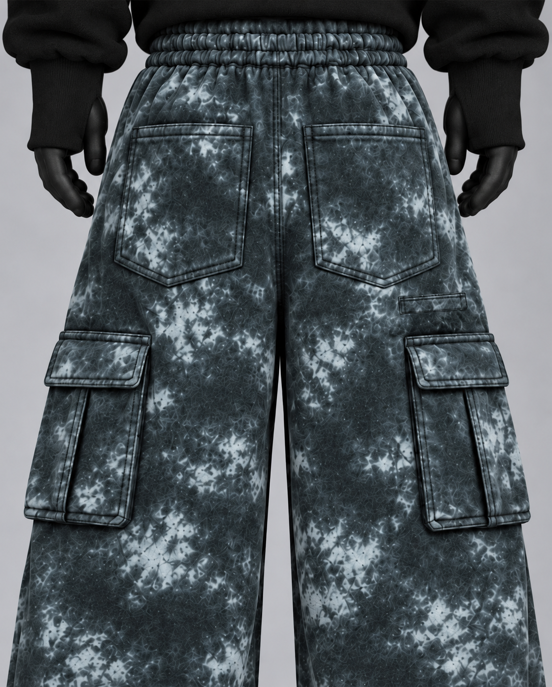 Oversize Baggy Marble Print Cargo Pants with Rear Phone Pocket – ( Charcoal Grey)