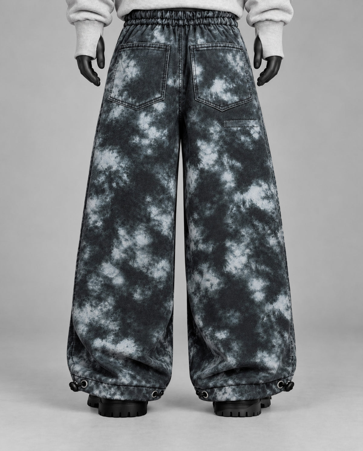 Oversize Baggy Marble Print Pants with Rear Phone Pocket – ( Charcoal Grey)