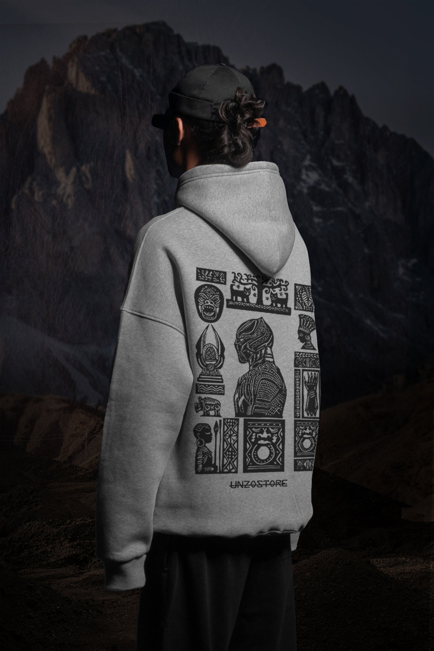 سترة بغطاء للرأس كبيرة الحجم (النمر الأسود) - كحلي داكن