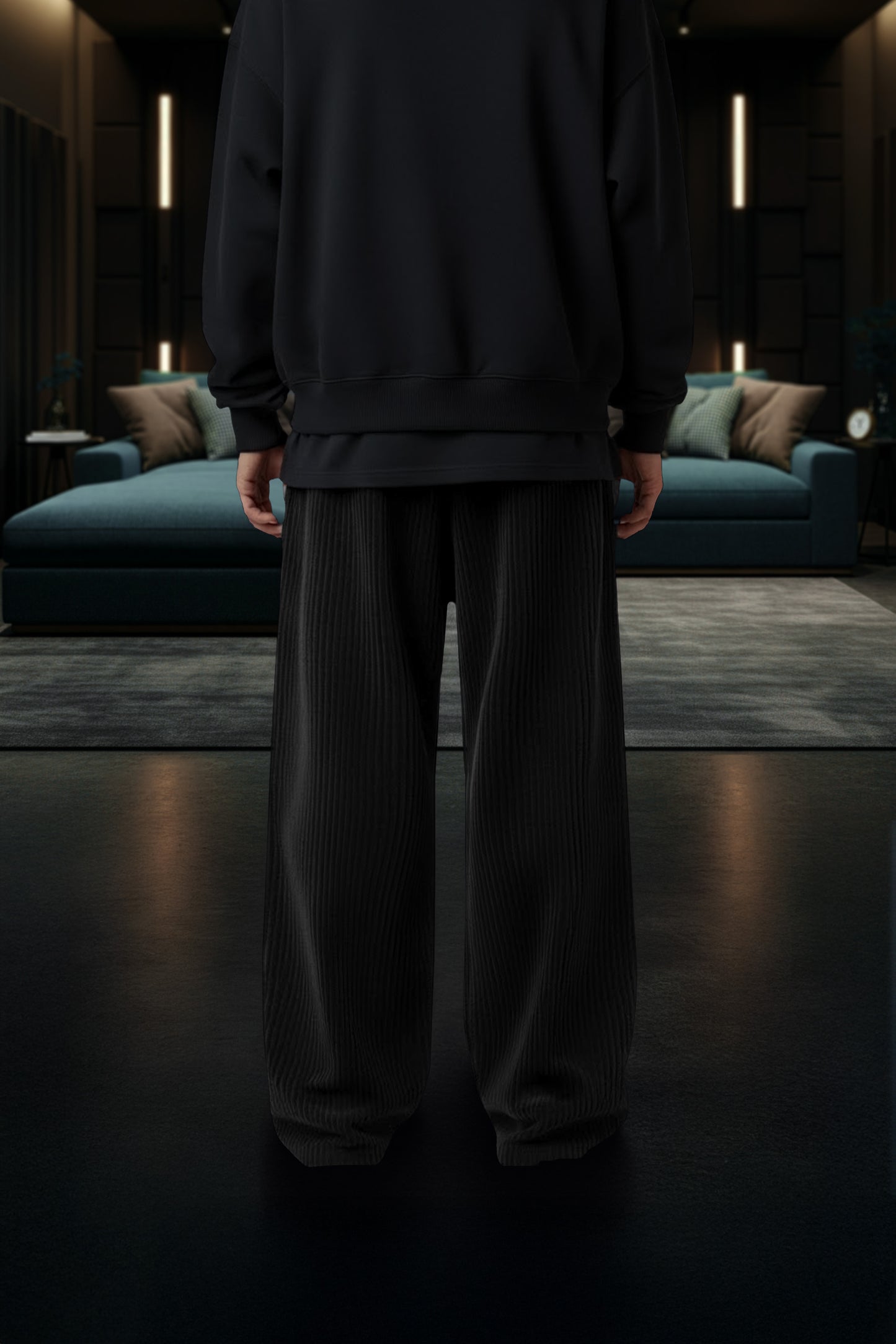 BLACK (Ribbed plush) OVERSIZE WINTER SWEATPANT