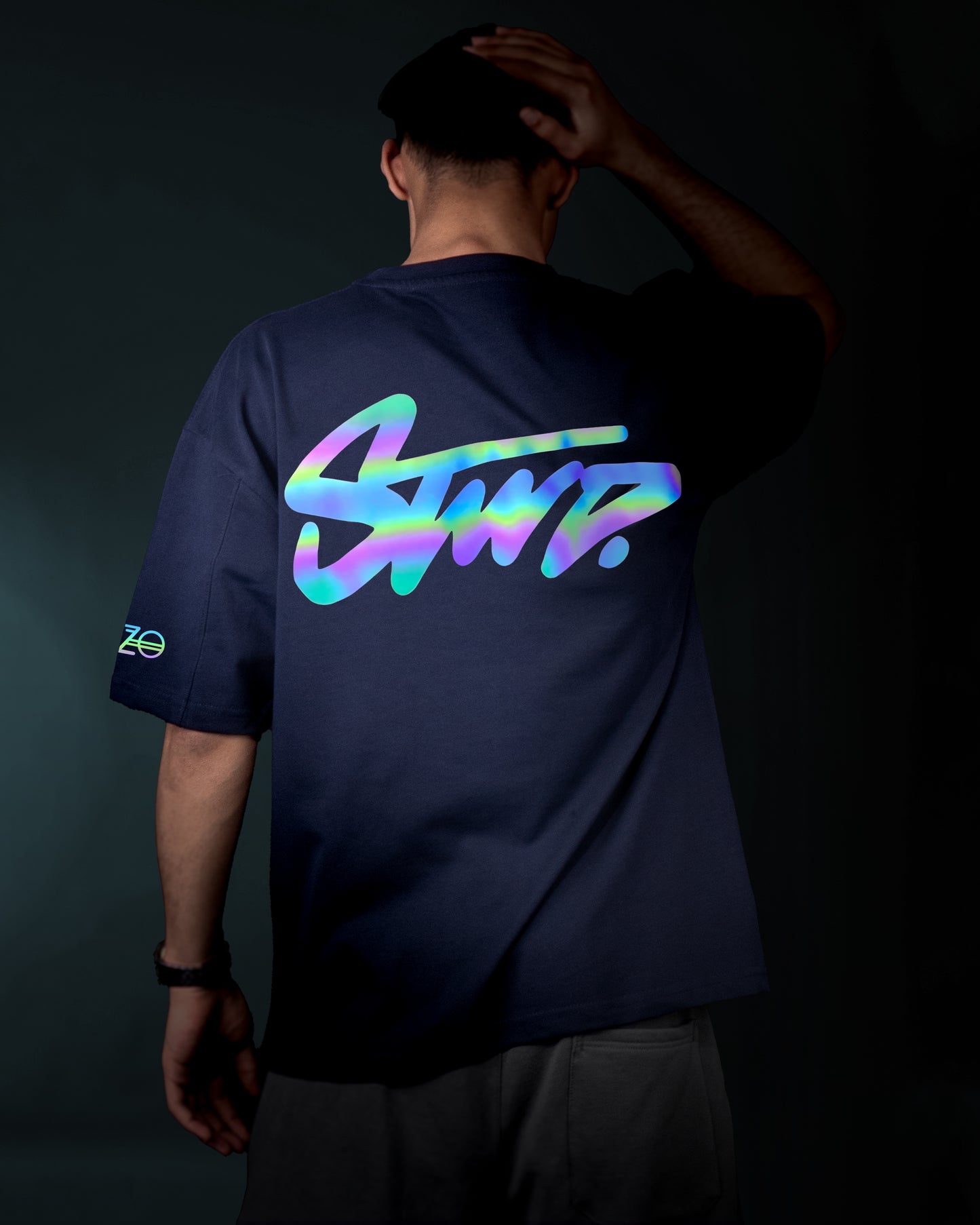 REFLICTIVE OVERSIZE TEE (STWD)-DARKE BLUE