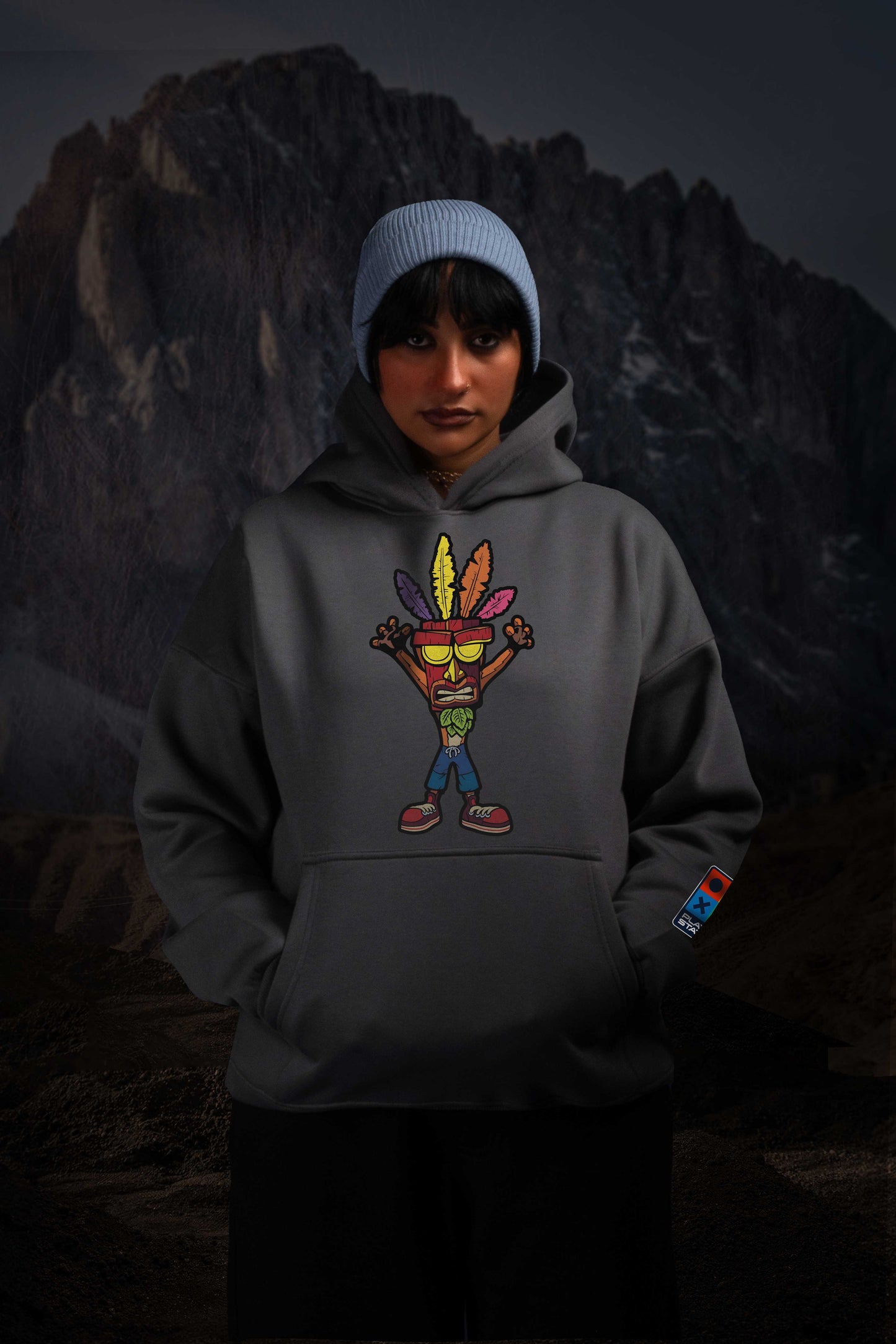 سترة بغطاء للرأس كبيرة الحجم (CRASH-GAME) باللون الأسود