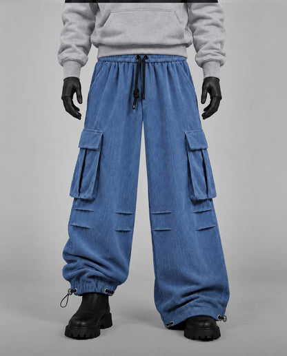 Baggy Ribbed Velvet Cargo Pants with Rear Phone Pocket – ( dusty Blue)