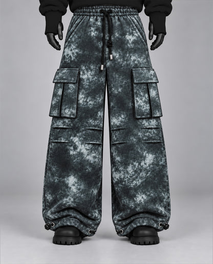 Oversize Baggy Marble Print Cargo Pants with Rear Phone Pocket – ( Charcoal Grey)
