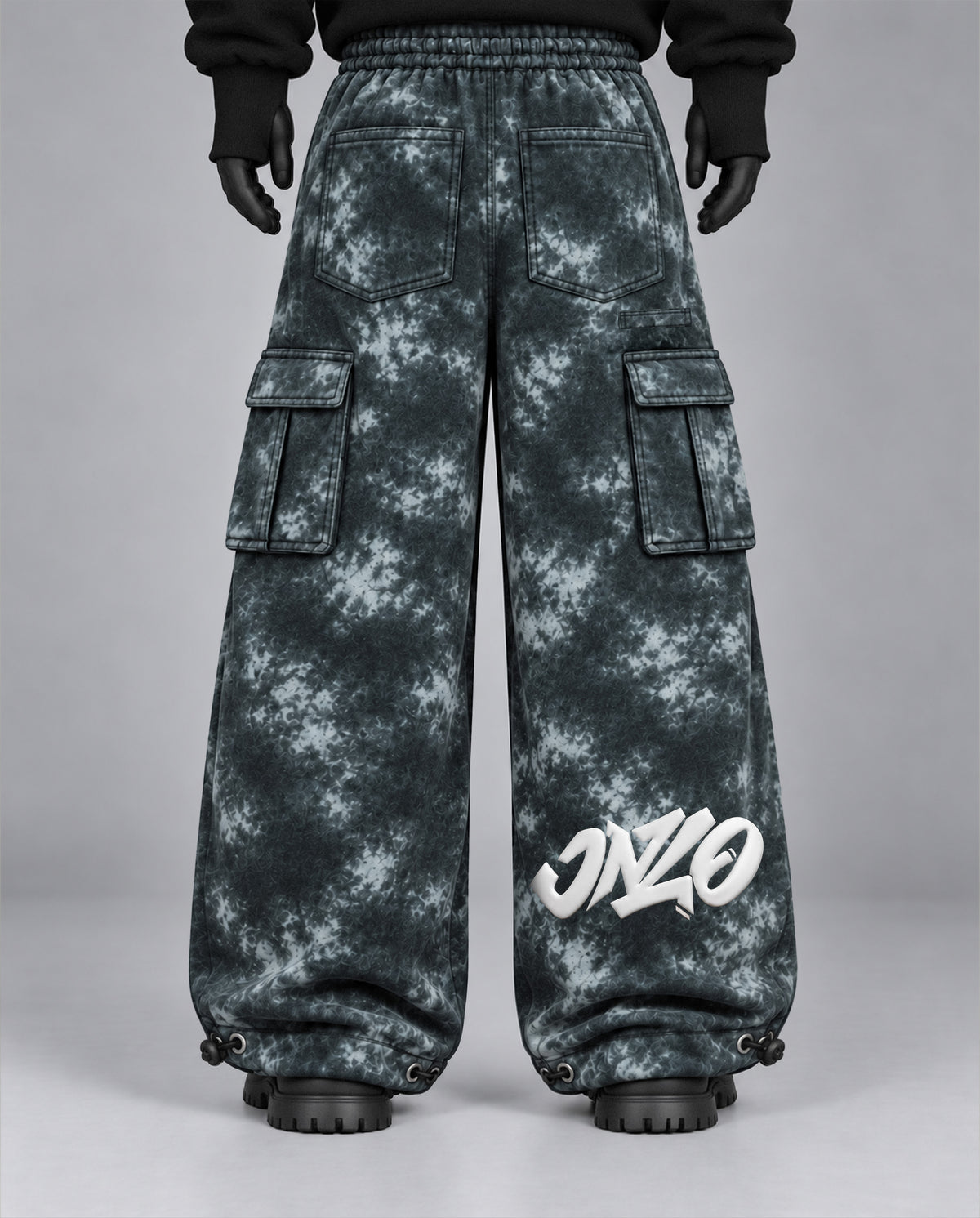 Oversize Baggy Marble Print Cargo Pants with Rear Phone Pocket – ( Charcoal Grey)