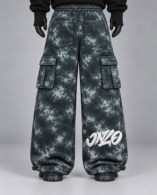 Oversize Baggy Marble Print Cargo Pants with Rear Phone Pocket – ( Charcoal Grey)