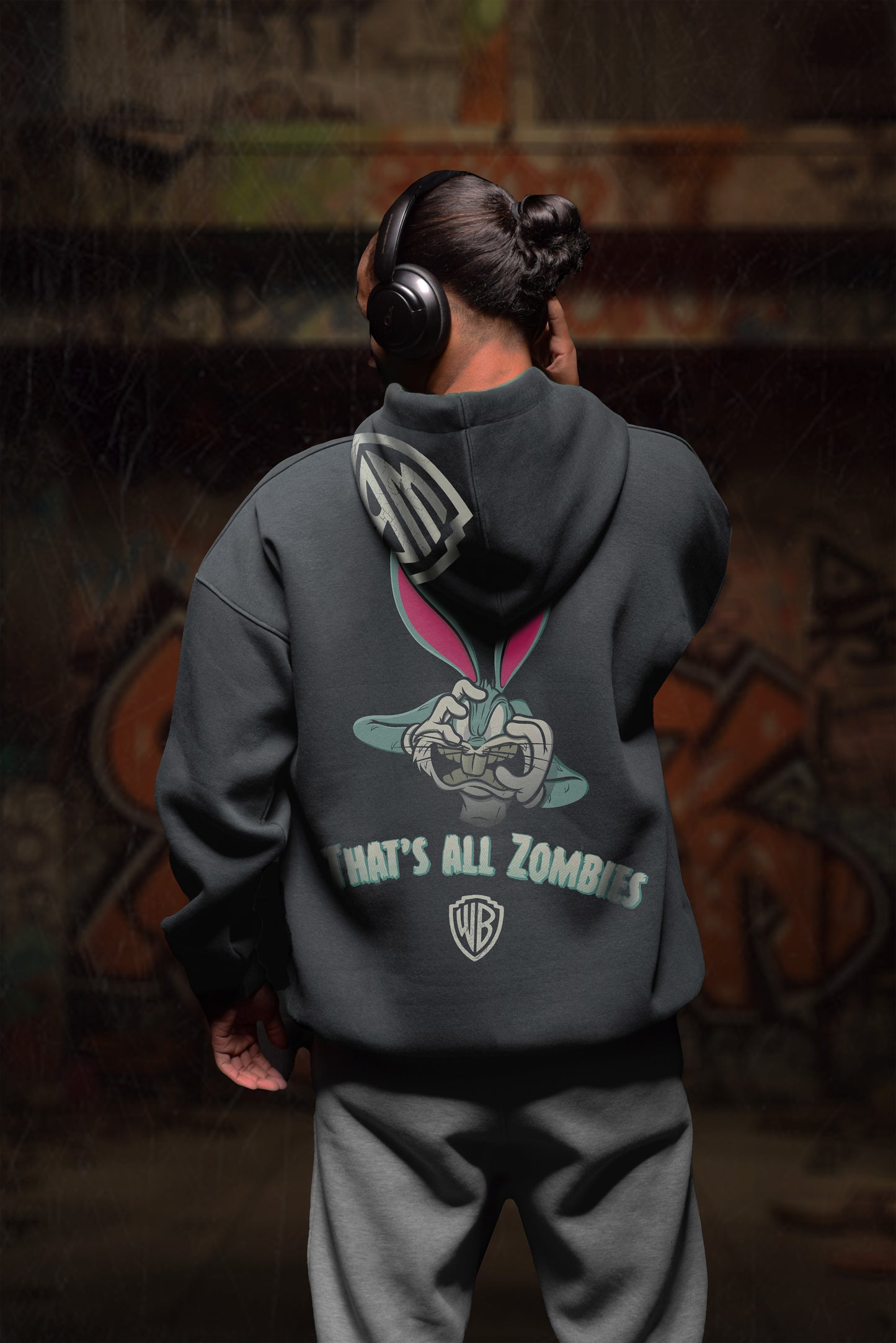 (BUGS BUNNY)OVERSIZE HOODIE- DARKE GREY