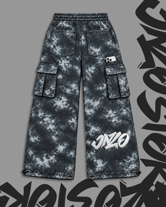 Oversize Baggy Marble Print Cargo Pants with Rear Phone Pocket – ( Charcoal Grey)