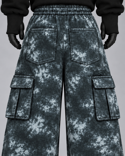 Oversize Baggy Marble Print Cargo Pants with Rear Phone Pocket – ( Charcoal Grey)