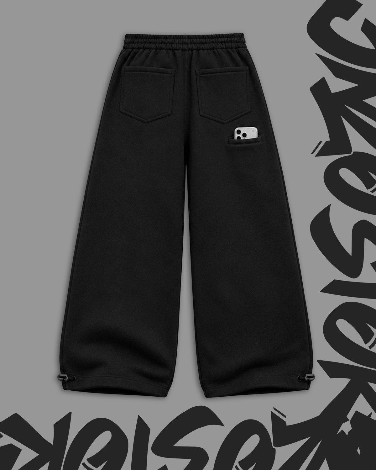 Heavy Oversize (PUFF PRINT) Sweatpant with Rear Phone Pocket – (BLACK)