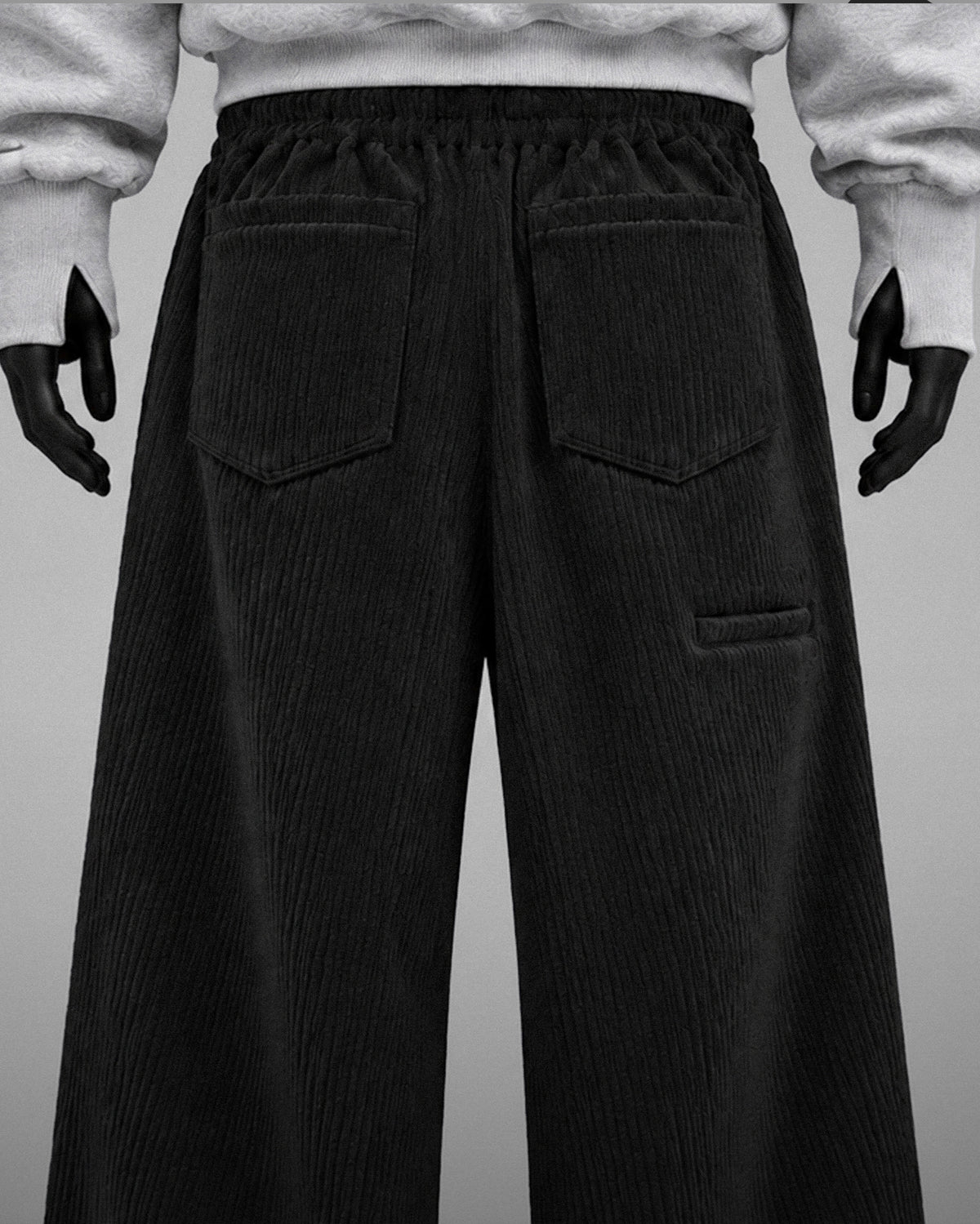 Oversize Baggy Ribbed Velvet Pants with Rear Phone Pocket – ( BLACK)