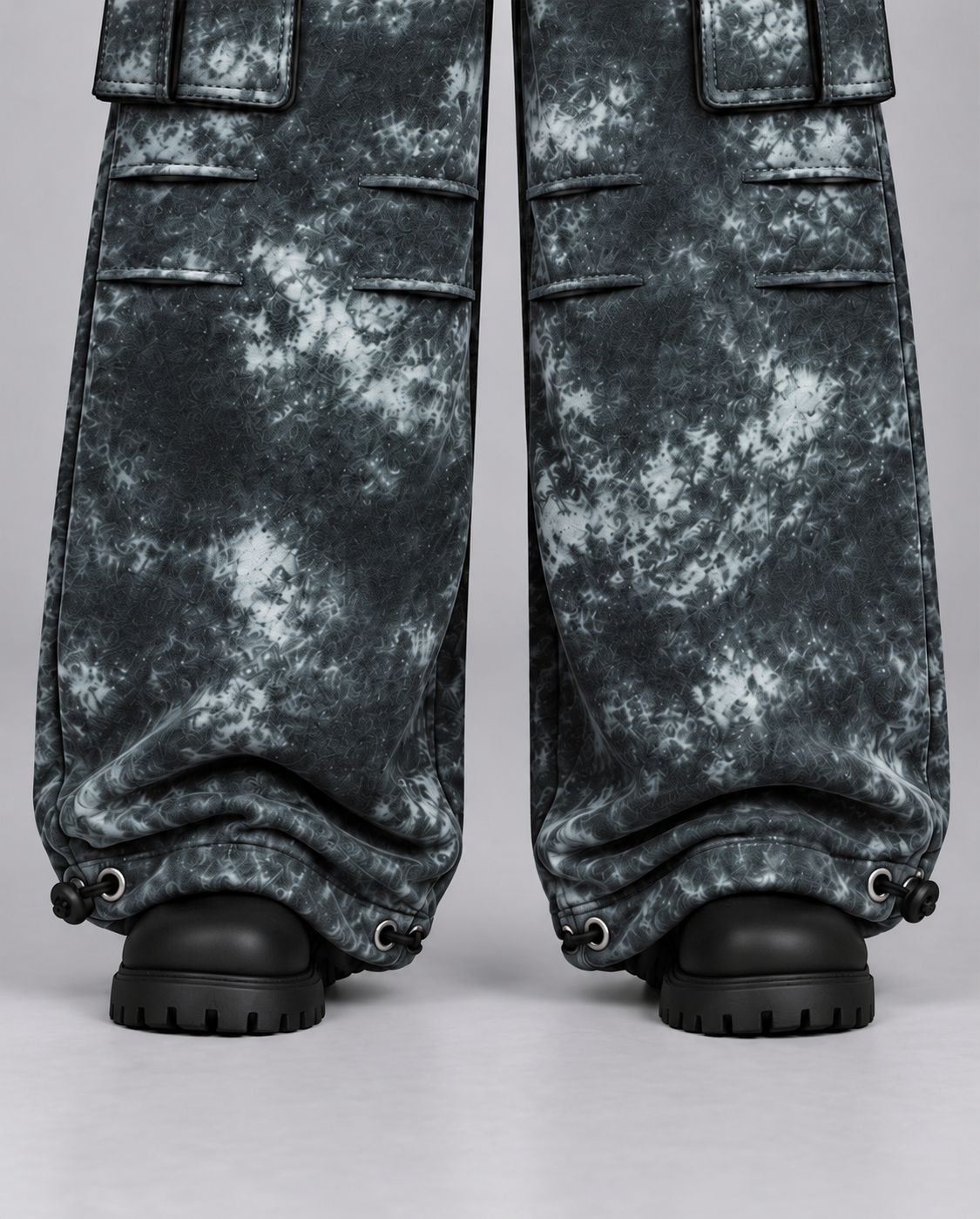 Oversize Baggy Marble Print Cargo Pants with Rear Phone Pocket – ( Charcoal Grey)