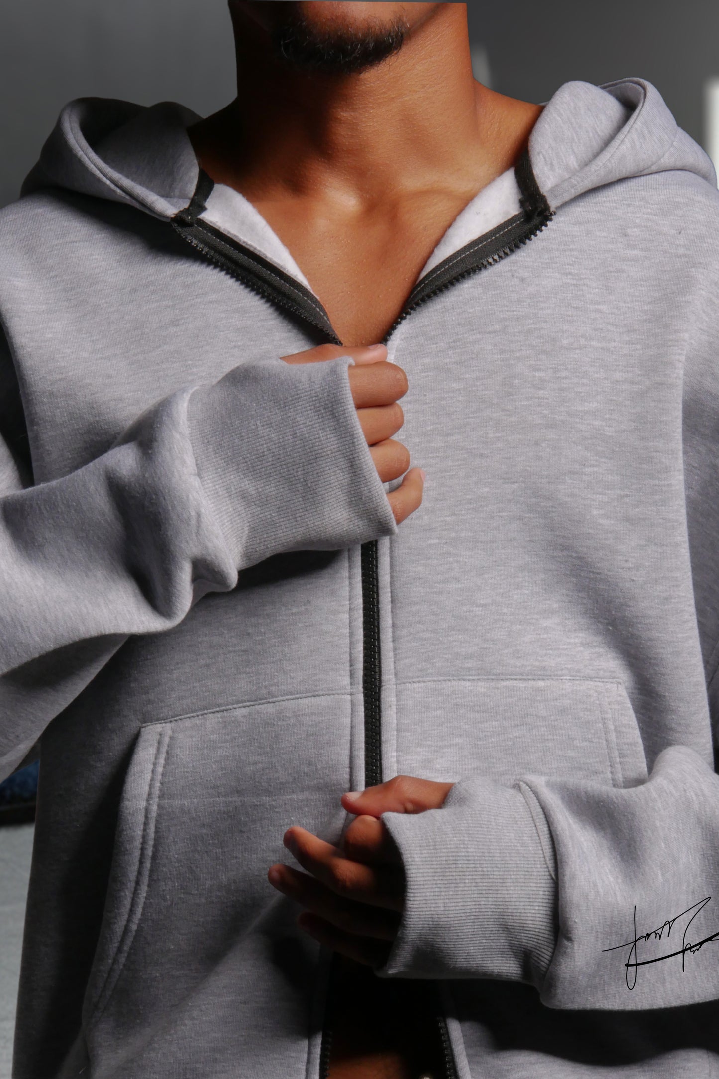 OVERSIZE ZIP UP MULTI FIT UNZO HOODIE {LITE GREY}