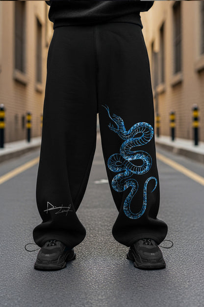 (MULTI FIT) BLACK (SNAKE ) OVERSIZE WINTER SWEATPANT