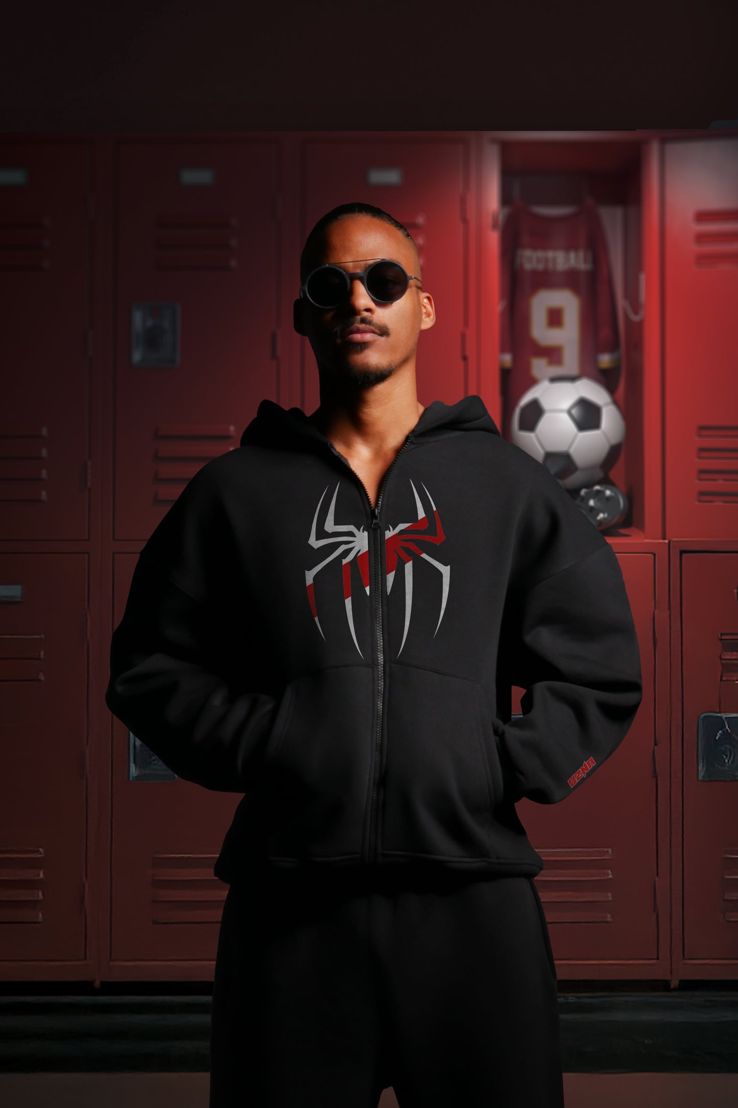OVERSIZE ZIP UP MULTI FIT {SPIDER MAN} HOODIE {BLACK}