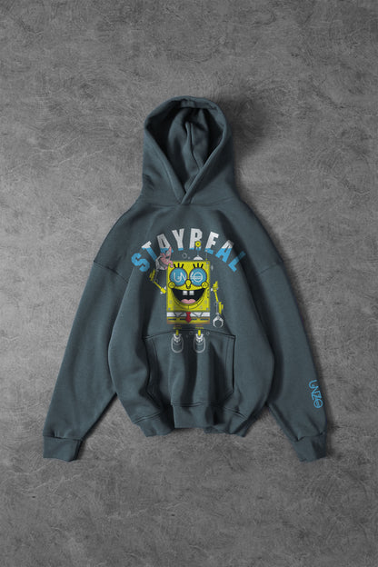 (SpongeBob) OVERSIZE HOODIE-DARKE GREY