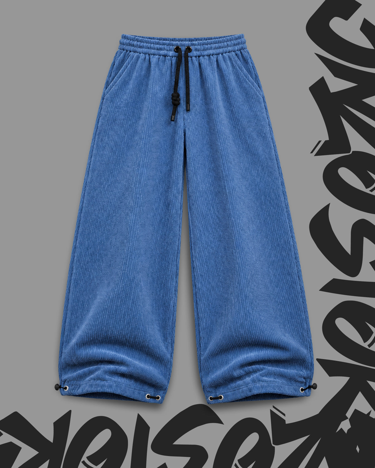 Oversize Baggy Ribbed Velvet Pants with Rear Phone Pocket – ( DUST BLUE)