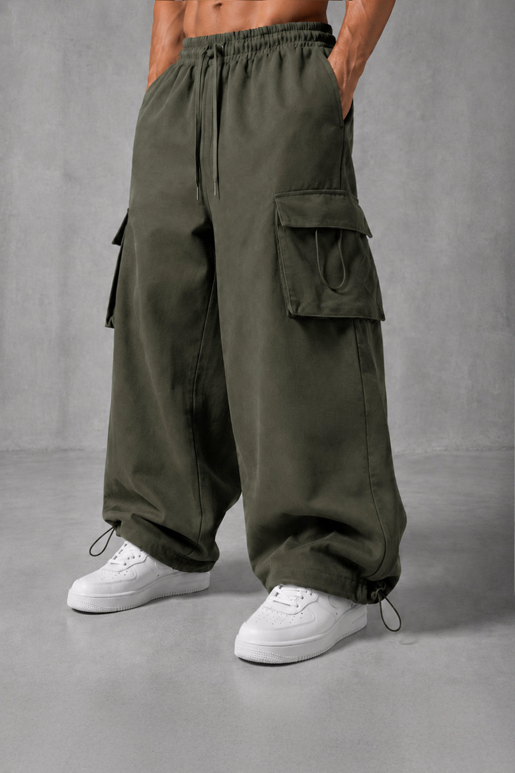 (GABARDINE) OLIVE GREEN  MULTI FIT (CARGO ) OVERSIZE SWEATPANT