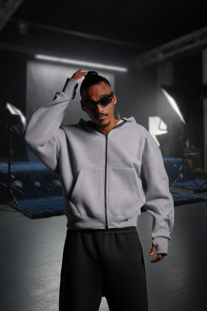 OVERSIZE ZIP UP MULTI FIT UNZO HOODIE {LITE GREY}