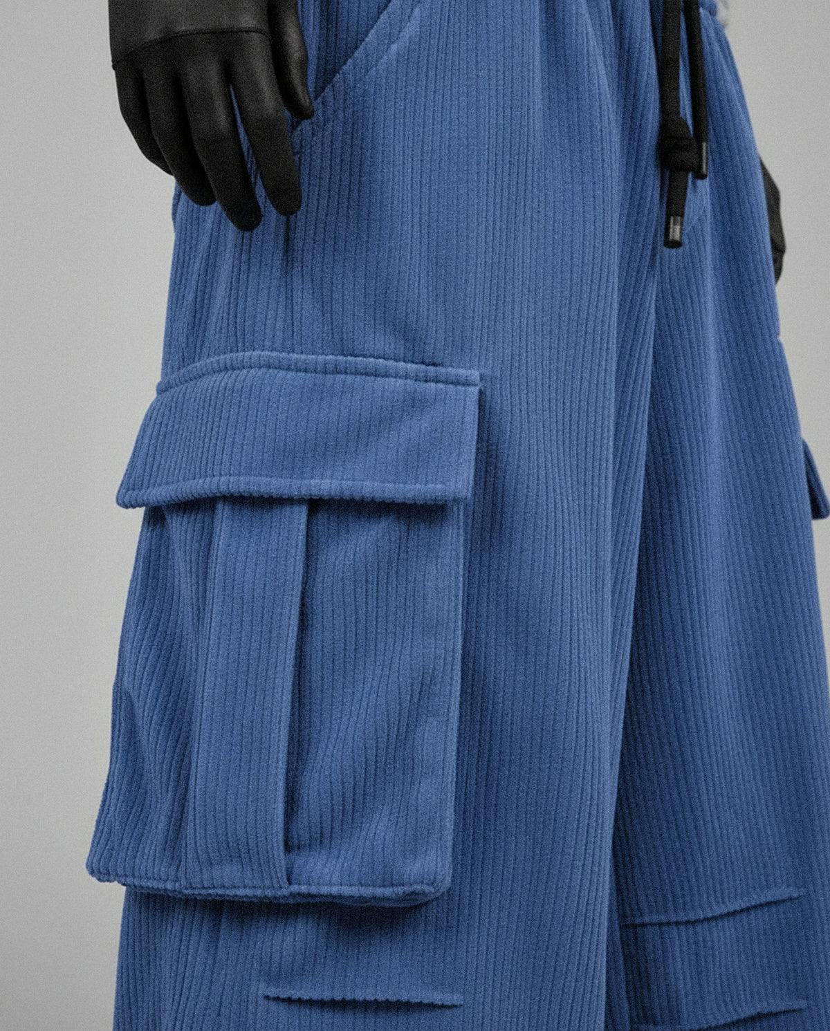 Baggy Ribbed Velvet Cargo Pants with Rear Phone Pocket – ( dusty Blue)