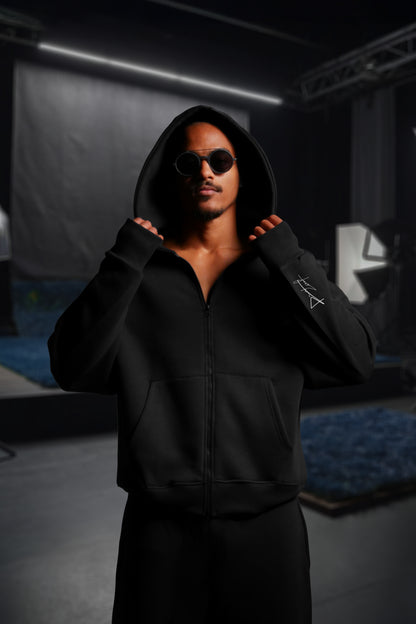 OVERSIZE ZIP UP MULTI FIT UNZO HOODIE {BLACK}