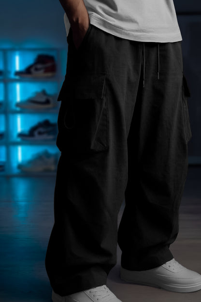 (GABARDINE )BLACK MULTI FIT (CARGO ) OVERSIZE SWEATPANT