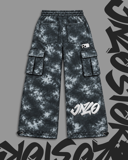 Oversize Baggy Marble Print Cargo Pants with Rear Phone Pocket – ( Charcoal Grey)
