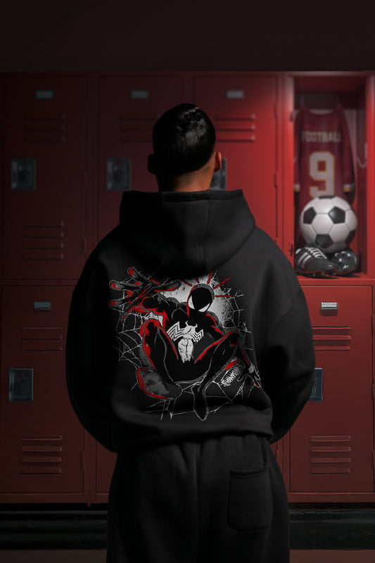 OVERSIZE ZIP UP MULTI FIT {SPIDER MAN} HOODIE {BLACK}