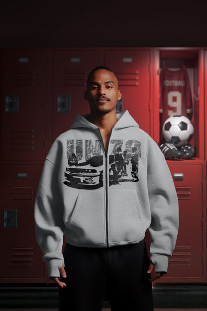 OVERSIZE ZIP UP MULTI FIT {UNZO GUYS} HOODIE {LITE GREY}