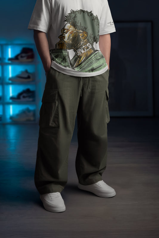 (GABARDINE) OLIVE GREEN  MULTI FIT (CARGO ) OVERSIZE SWEATPANT