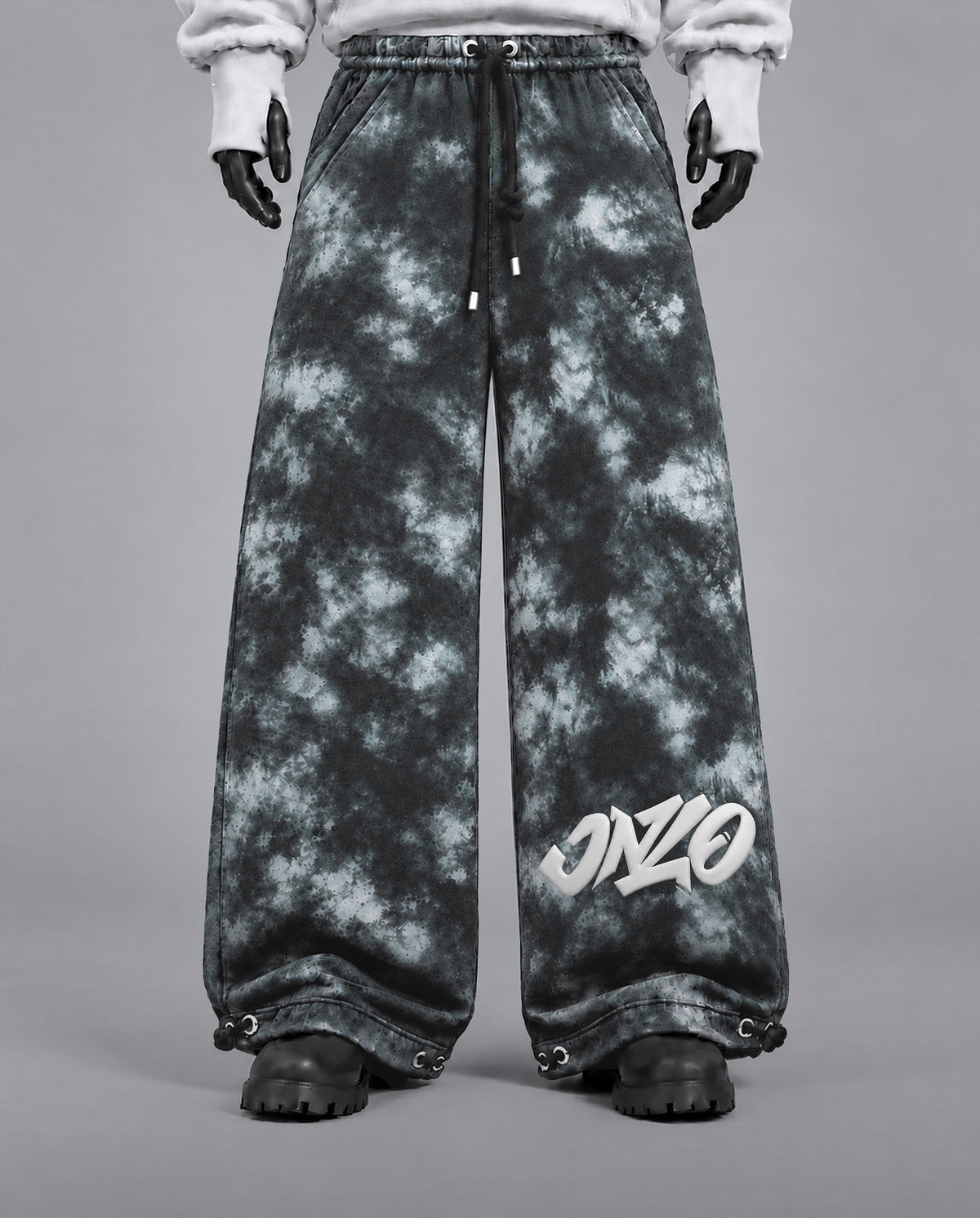 Oversize Baggy Marble Print  Pants with Rear Phone Pocket – ( Charcoal Grey)