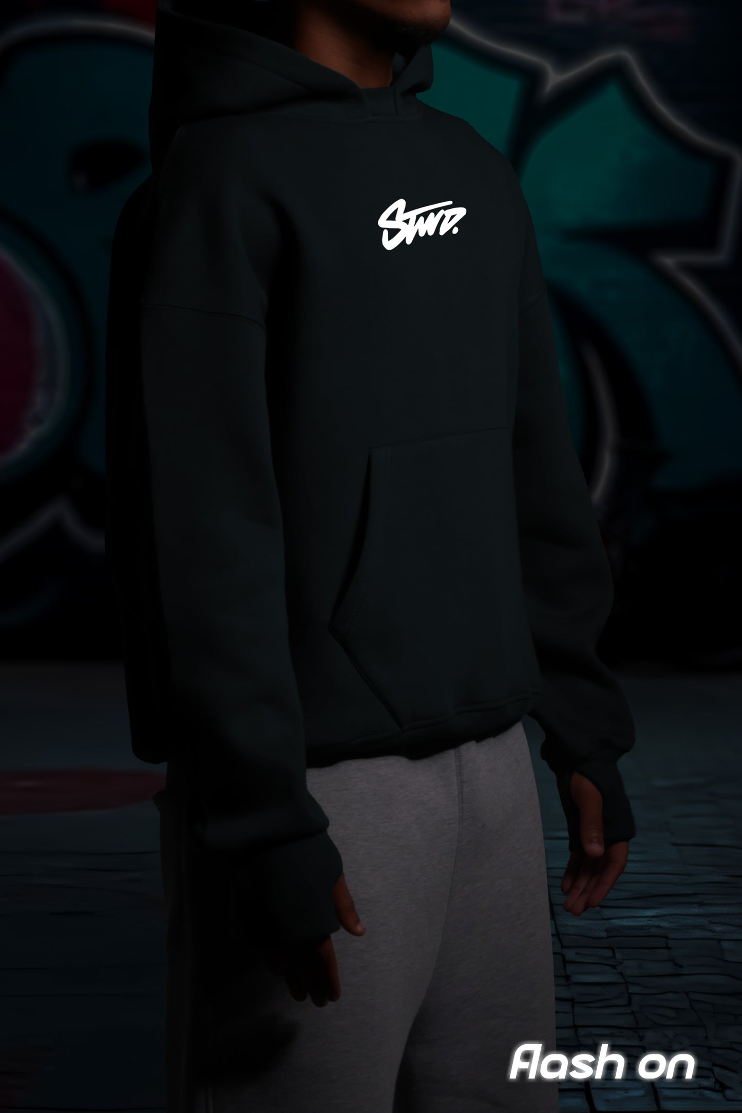 REFLICTIVE /MULTI FIT OVERSIZE [STWD] HOODIE {DARK GREY}