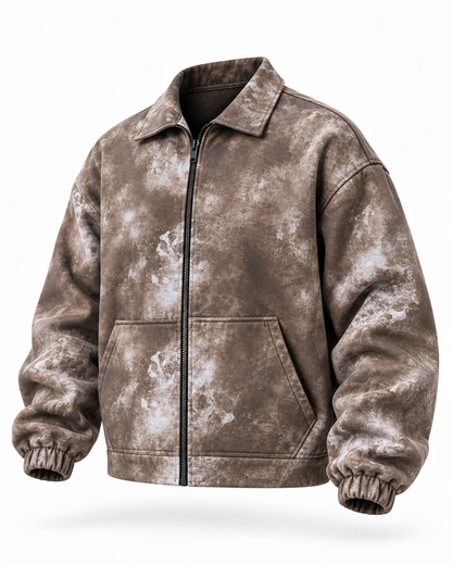 {WASHED BROWN } OVERSIZE ZIP UP MULTI FIT JACKET