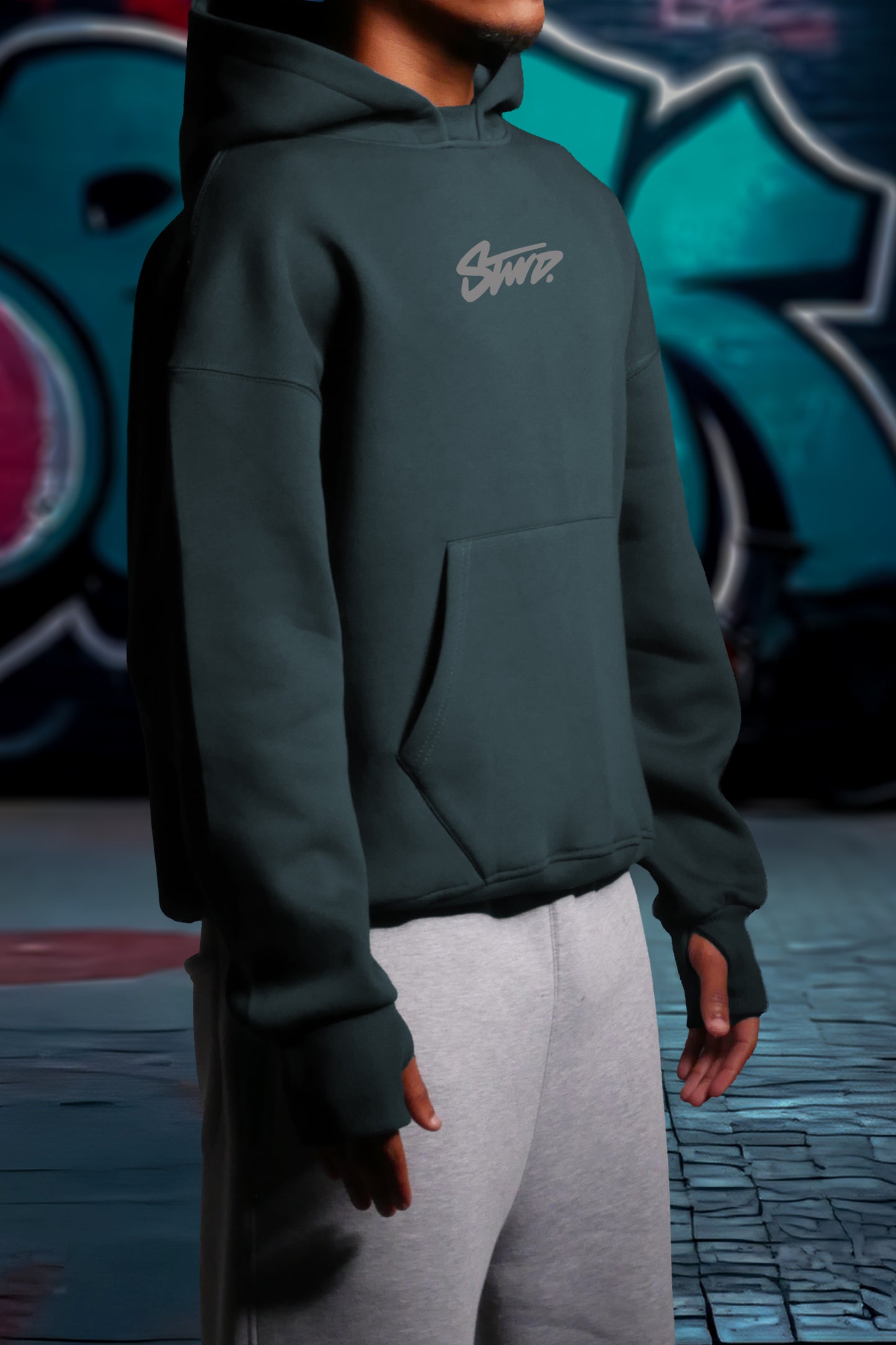 REFLICTIVE /MULTI FIT OVERSIZE [STWD] HOODIE {DARK GREY}