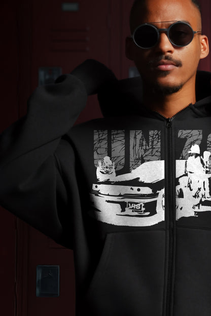 OVERSIZE ZIP UP MULTI FIT {UNZO GUYS} HOODIE {BLACK}