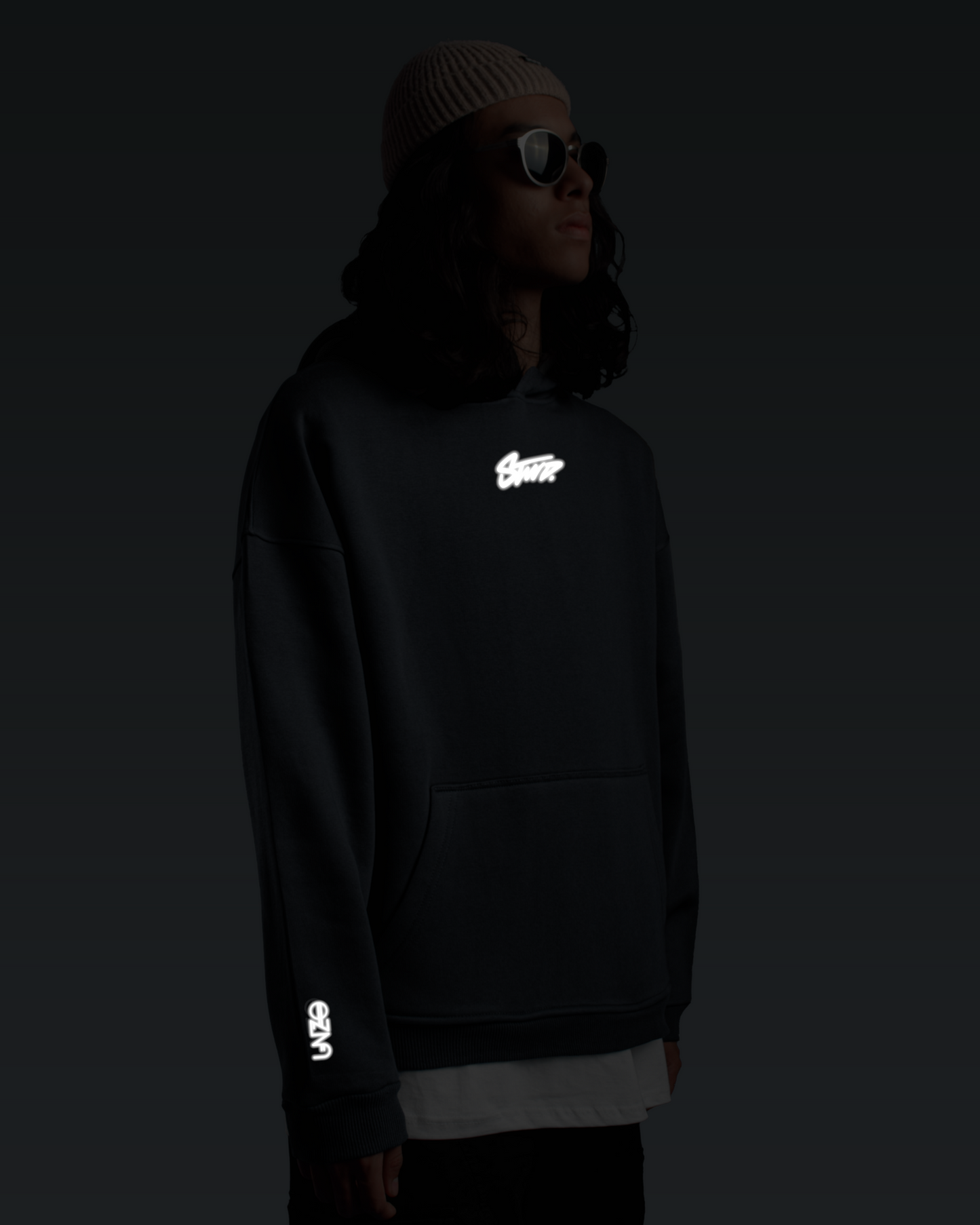 REFLICTIVE OVERSIZE HOODIE (STWD)DARK NAVY