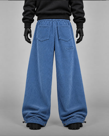 Oversize Baggy Ribbed Velvet Pants with Rear Phone Pocket – ( DUST BLUE)