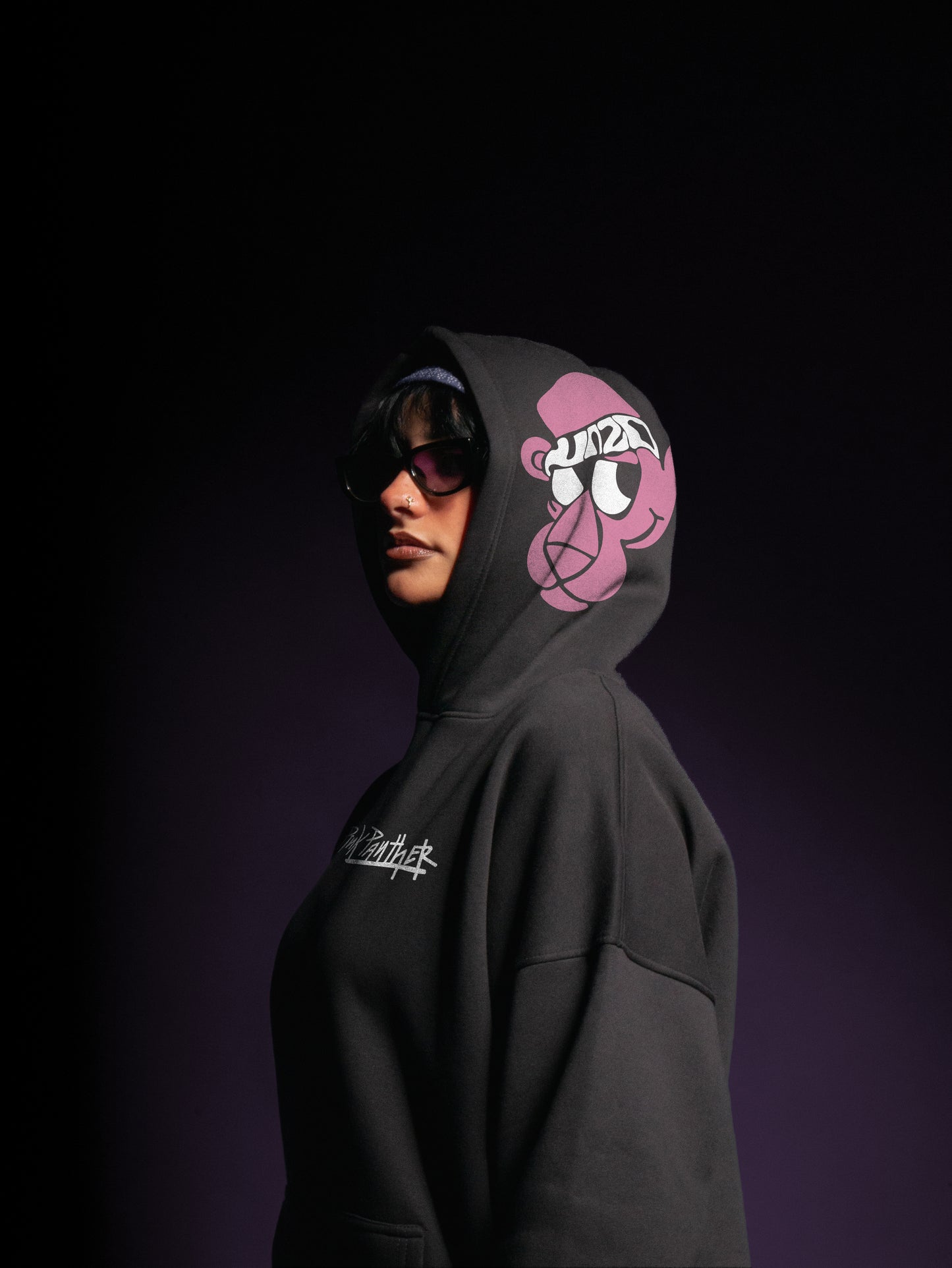 (PINK PANTHER)OVERSIZE HOODIE-BLACK