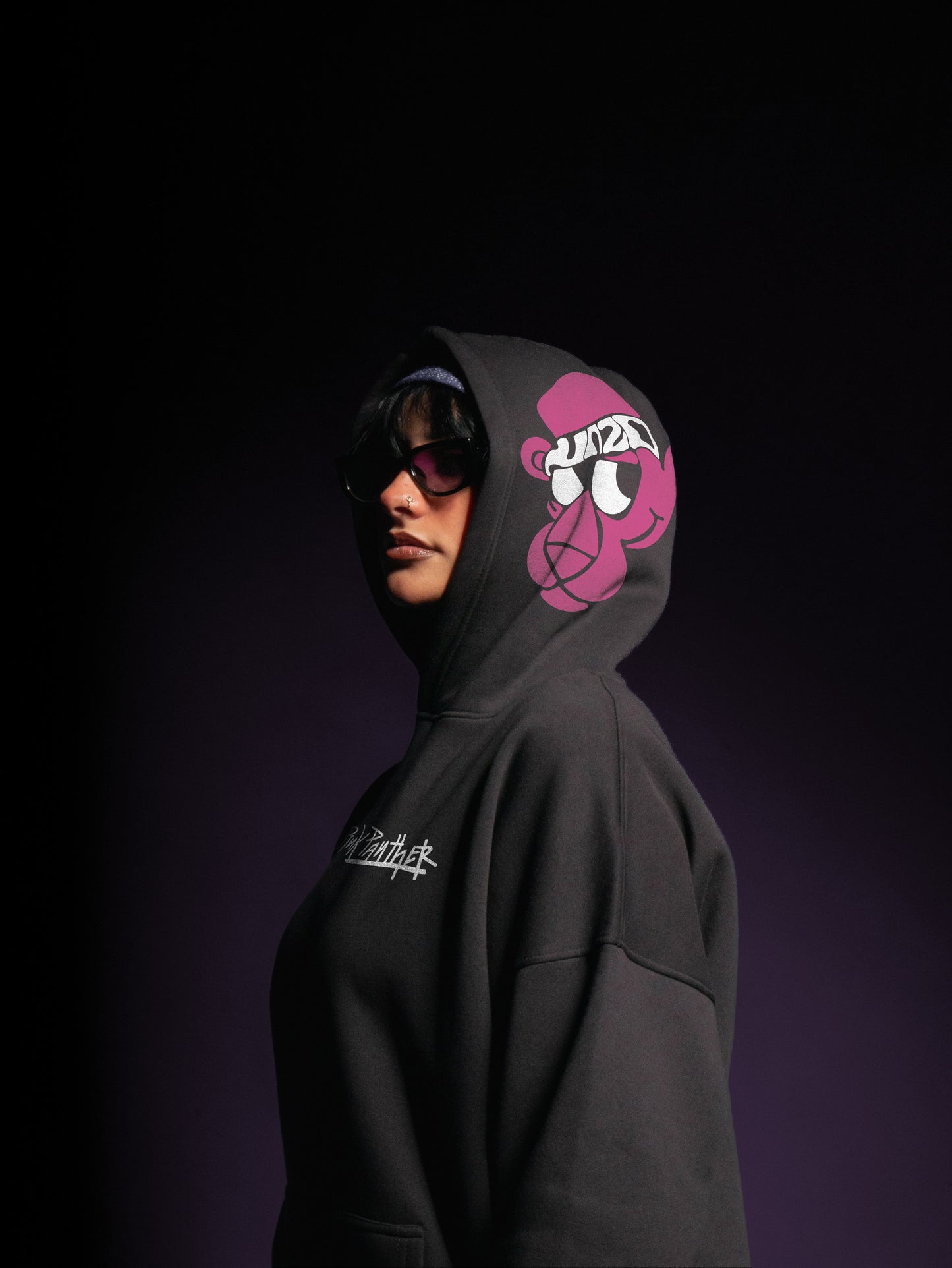 (PINK PANTHER)OVERSIZE HOODIE-BLACK