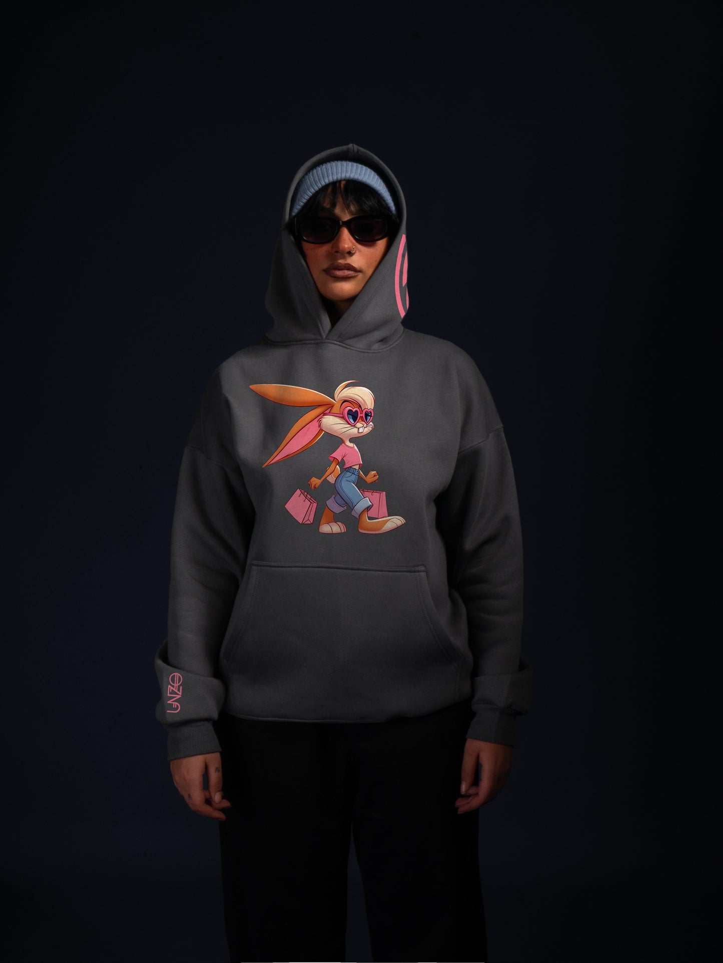 (LOLA BUNNY)OVERSIZE HOODIE-DARKE GREY