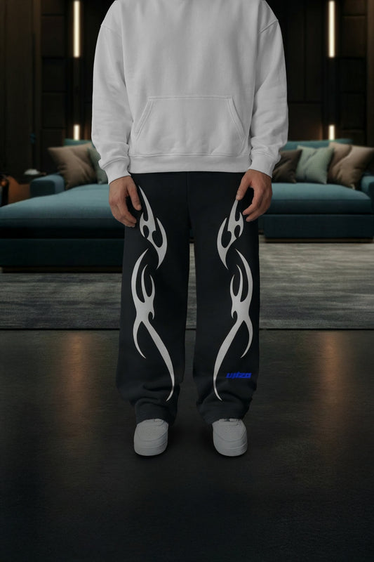 (MULTI FIT) BLACK (WING LINE ) OVERSIZE WINTER SWEATPANT