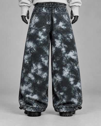 Oversize Baggy Marble Print  Pants with Rear Phone Pocket – ( Charcoal Grey)