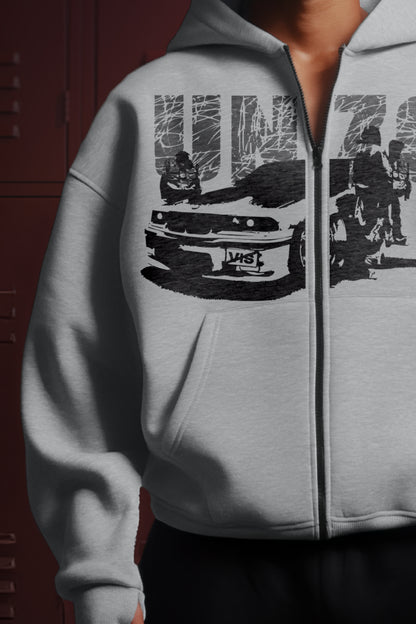 OVERSIZE ZIP UP MULTI FIT {UNZO GUYS} HOODIE {LITE GREY}