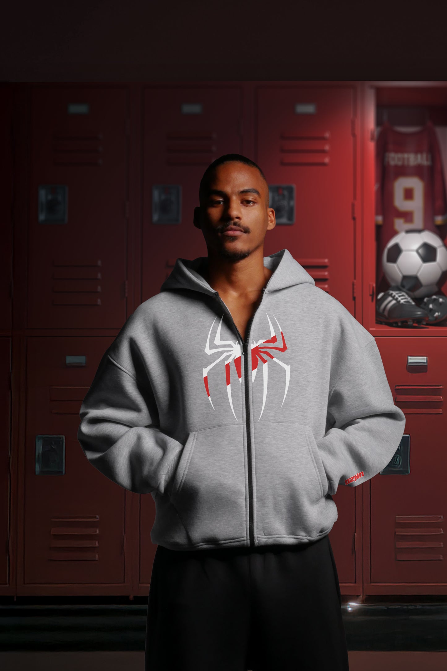 OVERSIZE ZIP UP MULTI FIT {SPIDER MAN} HOODIE {LITE GREY}