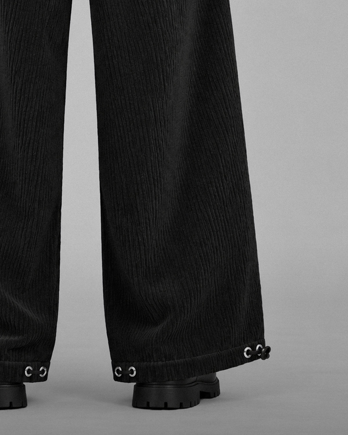 Oversize Baggy Ribbed Velvet Pants with Rear Phone Pocket – ( BLACK)