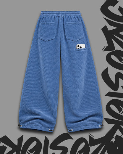 Oversize Baggy Ribbed Velvet Pants with Rear Phone Pocket – ( DUST BLUE)