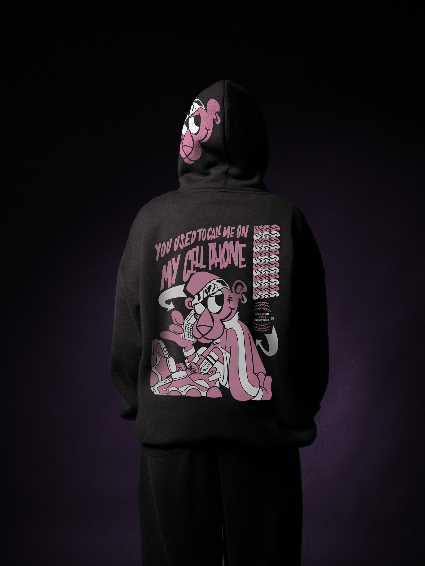 (PINK PANTHER)OVERSIZE HOODIE-BLACK