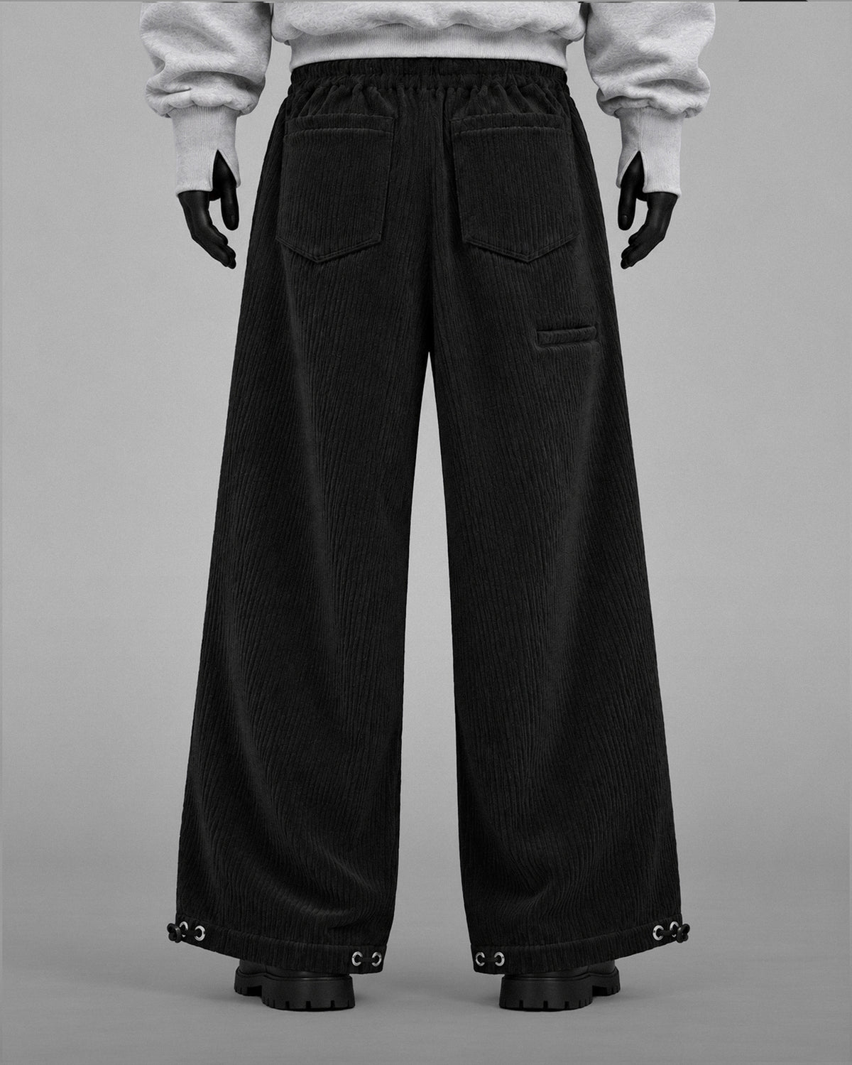 Oversize Baggy Ribbed Velvet Pants with Rear Phone Pocket – ( BLACK)