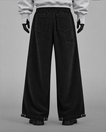 Oversize Baggy Ribbed Velvet Pants with Rear Phone Pocket – ( BLACK)