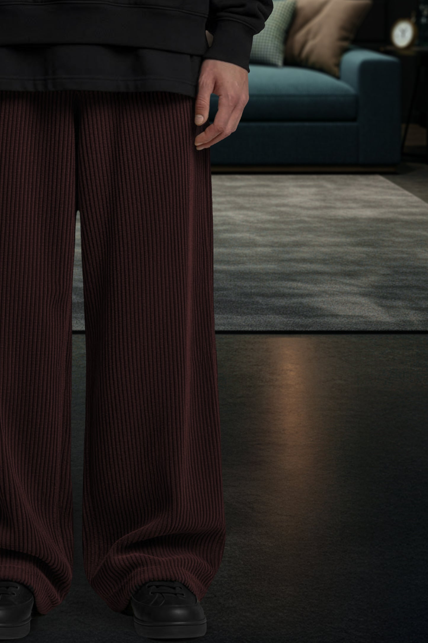 BUGUNDY(Ribbed plush) OVERSIZE WINTER SWEATPANT